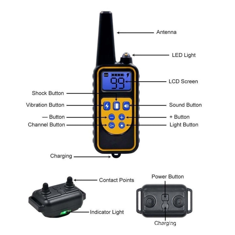 Bark Stopper Dog Training Device Dog Collar with Electric Shock Vibration Warning, US Plug, UK Plug, AU Plug, EU Plug