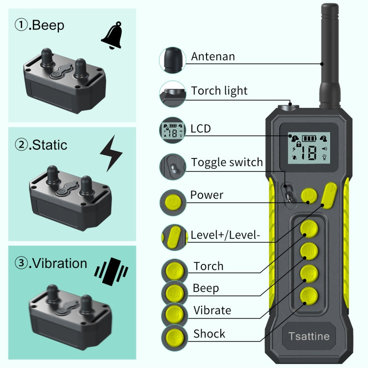 Tsattine T10 IP68 Waterproof 2000FT Dog Training Device with LCD Light