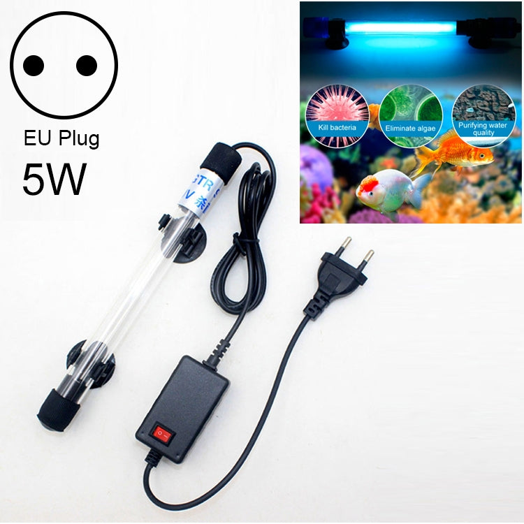 220V 5W UV Ultraviolet Algae Disinfection Fish Tank Lamp, EU Plug