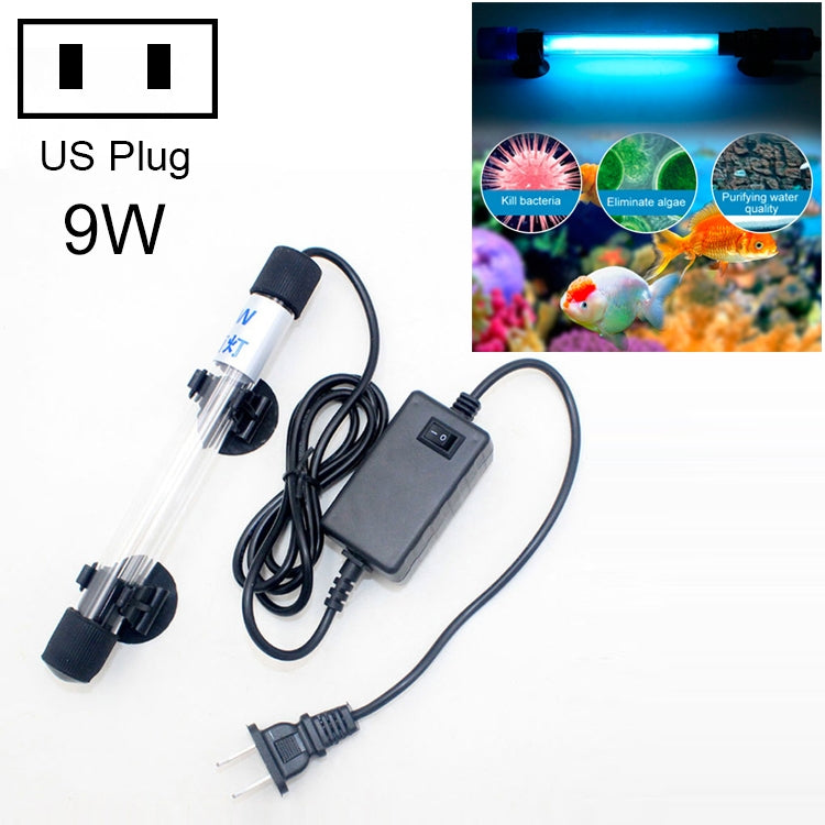 110V 9W UV Ultraviolet Algae Disinfection Fish Tank Lamp, US Plug