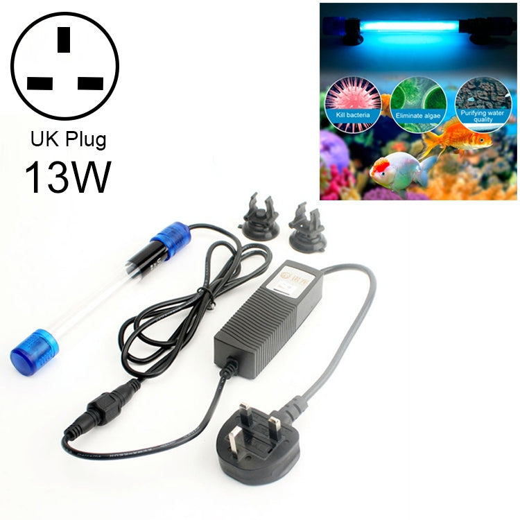 13W UV Four-core Ultraviolet Algae Disinfection Fish Tank Lamp, UK Plug, 13W UK Plug