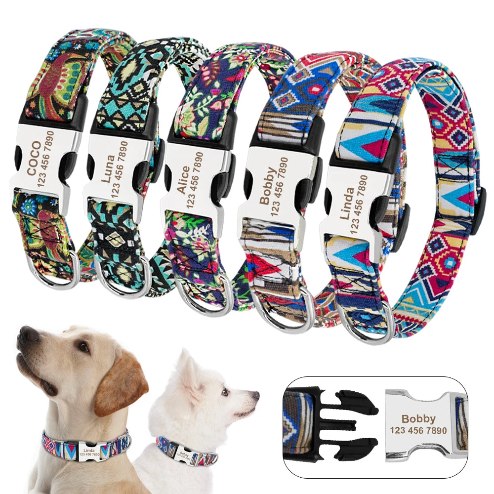 Personalized Nylon Dog Collar with Engraved ID Tag