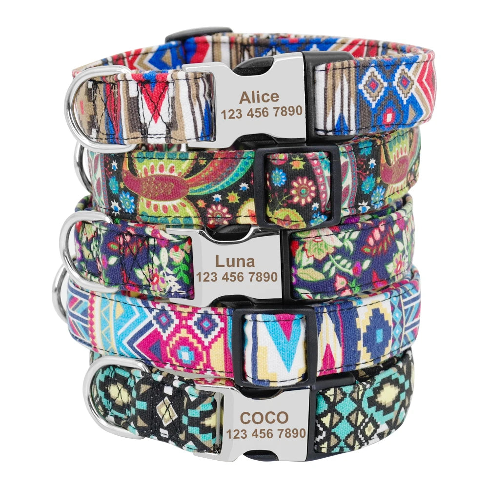 Personalized Nylon Dog Collar with Engraved ID Tag