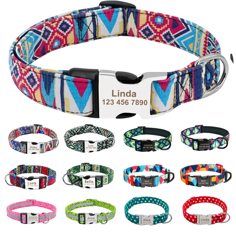 Personalized Nylon Dog Collar with Engraved ID Tag