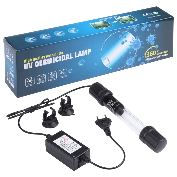 UV-003 3W Ultraviolet Germicidal Lamp Disinfection Light for Aquarium, EU Plug