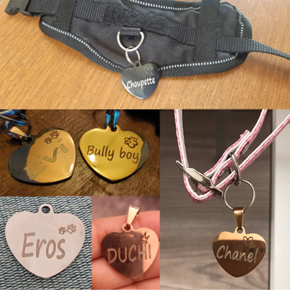 Custom Heart Dog ID Tag - Personalized Engraved Pet Charm