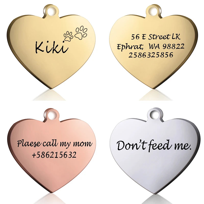 Custom Heart Dog ID Tag - Personalized Engraved Pet Charm