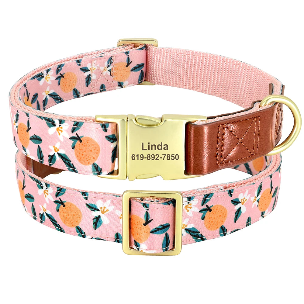 Custom Engraved Adjustable Dog Collar - Flower Print for All Sizes