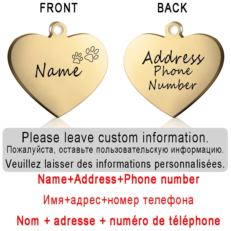 Custom Heart Dog ID Tag - Personalized Engraved Pet Charm