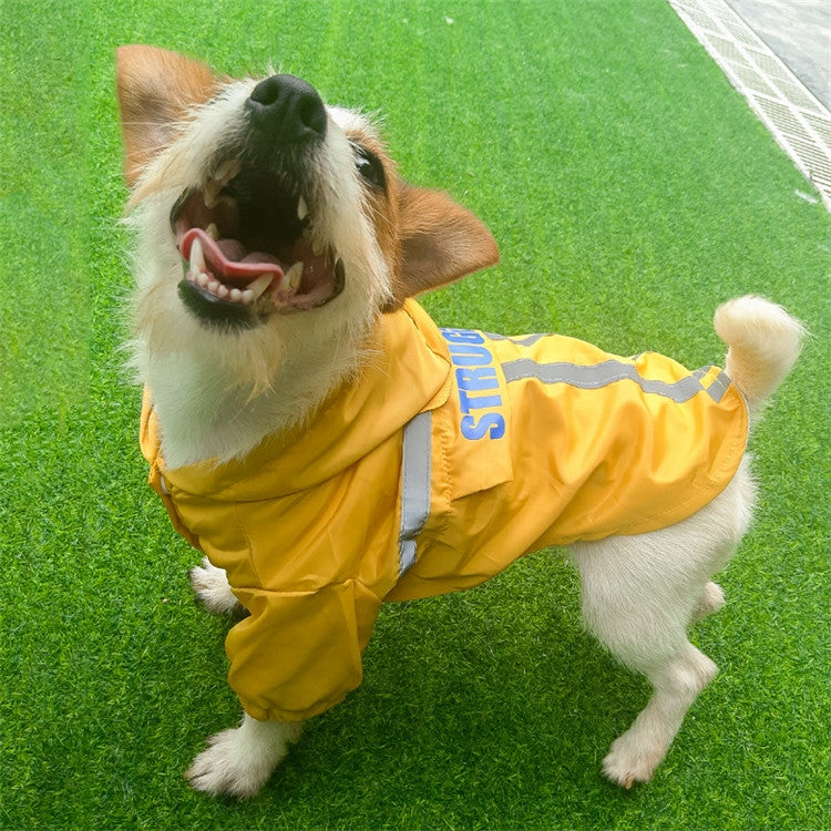 Foldable Reflective Stripe Hooded Pet Raincoat Dog Waterproof Clothing