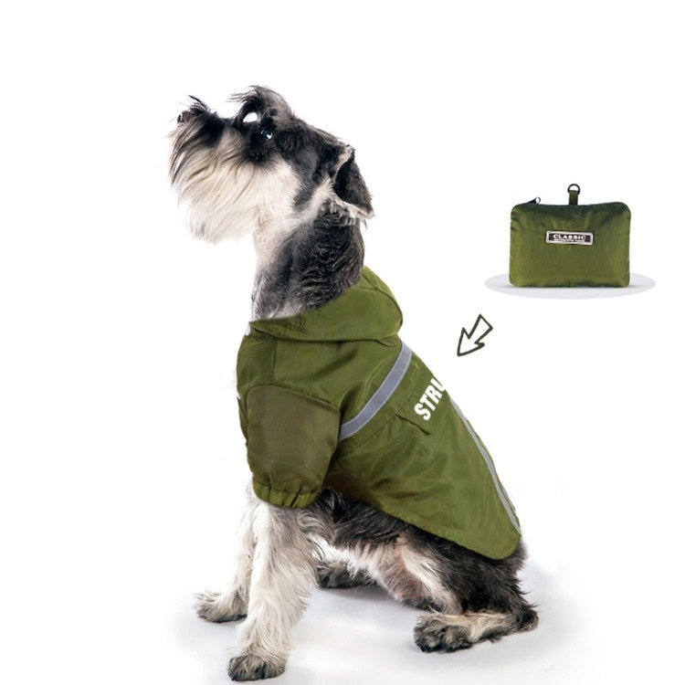 Foldable Reflective Stripe Hooded Pet Raincoat Dog Waterproof Clothing