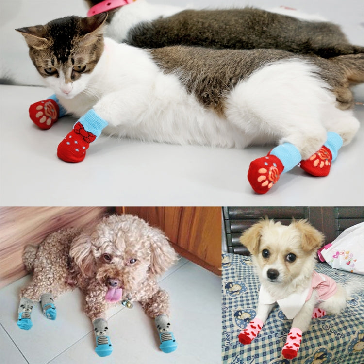 4pcs /Set  Pet Dog Puppy Cat Shoes Slippers Non-Slip Socks Pet Cute Indoor for Small Dogs Cats Snow Boots Socks