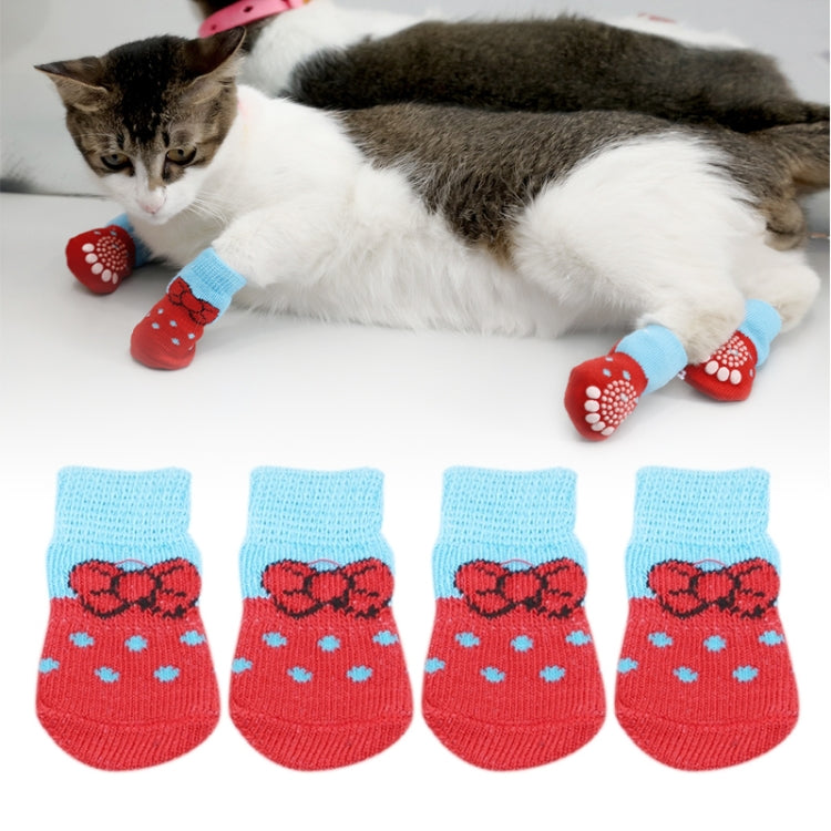 4pcs /Set  Pet Dog Puppy Cat Shoes Slippers Non-Slip Socks Pet Cute Indoor for Small Dogs Cats Snow Boots Socks, S, M, L