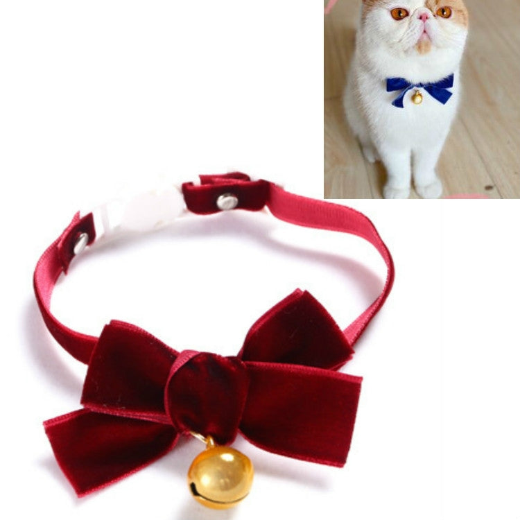 Velvet Bowknot Adjustable Pet Collar Cat Dog Rabbit Bow Tie Accessories, S 17-30cm Bowknot, S 17-30cm Bowknot With Bell