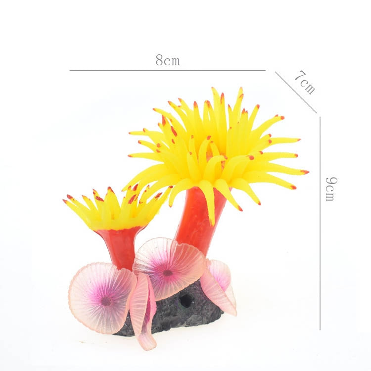 Fish Tank Aquarium Simulation Landscaping Seabed Mollusk Coral Simulation Sea Tree Silicone Ornaments, Yellow, White