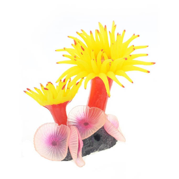 Fish Tank Aquarium Simulation Landscaping Seabed Mollusk Coral Simulation Sea Tree Silicone Ornaments, Yellow, White