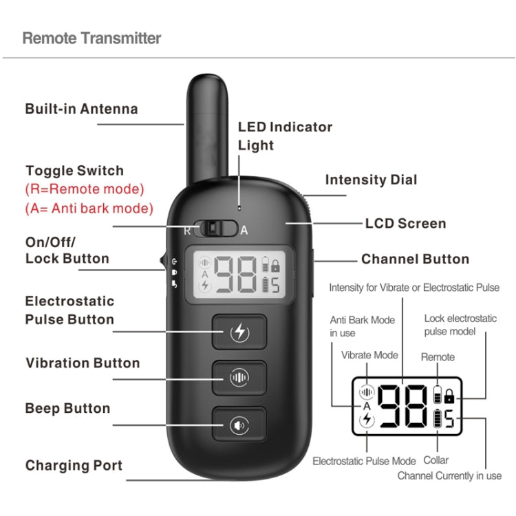 Remote Control Trainer Dog Collar Automatic Bark Stop Device