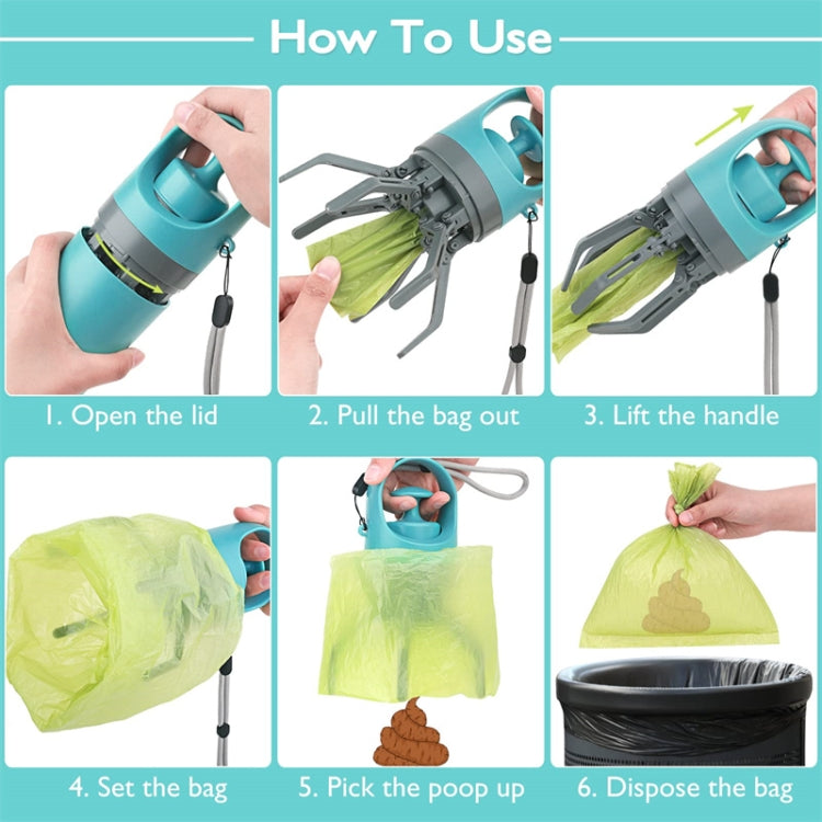 Six-claw Dog Pooper Scooper With Built-in Poop Bag Dispenser