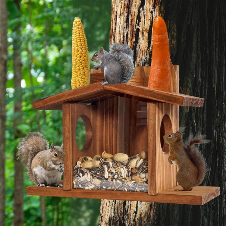 Wood Squirrel Feeder Chipmunk House For Corn, Peanuts