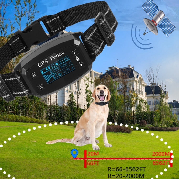 GPS Wireless Electronic Dog Fence Intelligent Automatic Stop Barker OLED Screen Dog Trainer Pet Shock Collar, Black, White