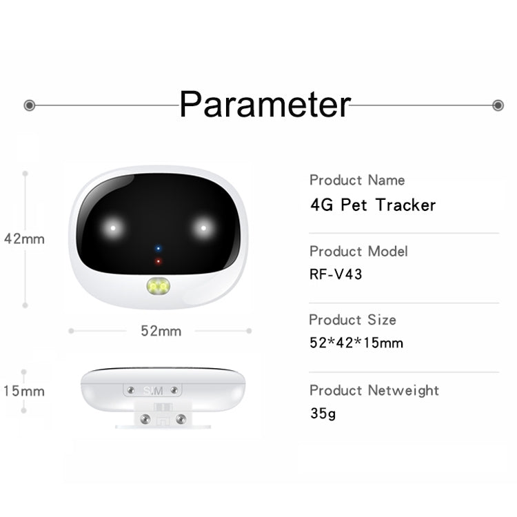 RF-V43 A Style IP67 Waterproof GPS + LBS + WiFi Pet Locator Pet Collar Tracking Device For Asia/Europe/Africa/Australia